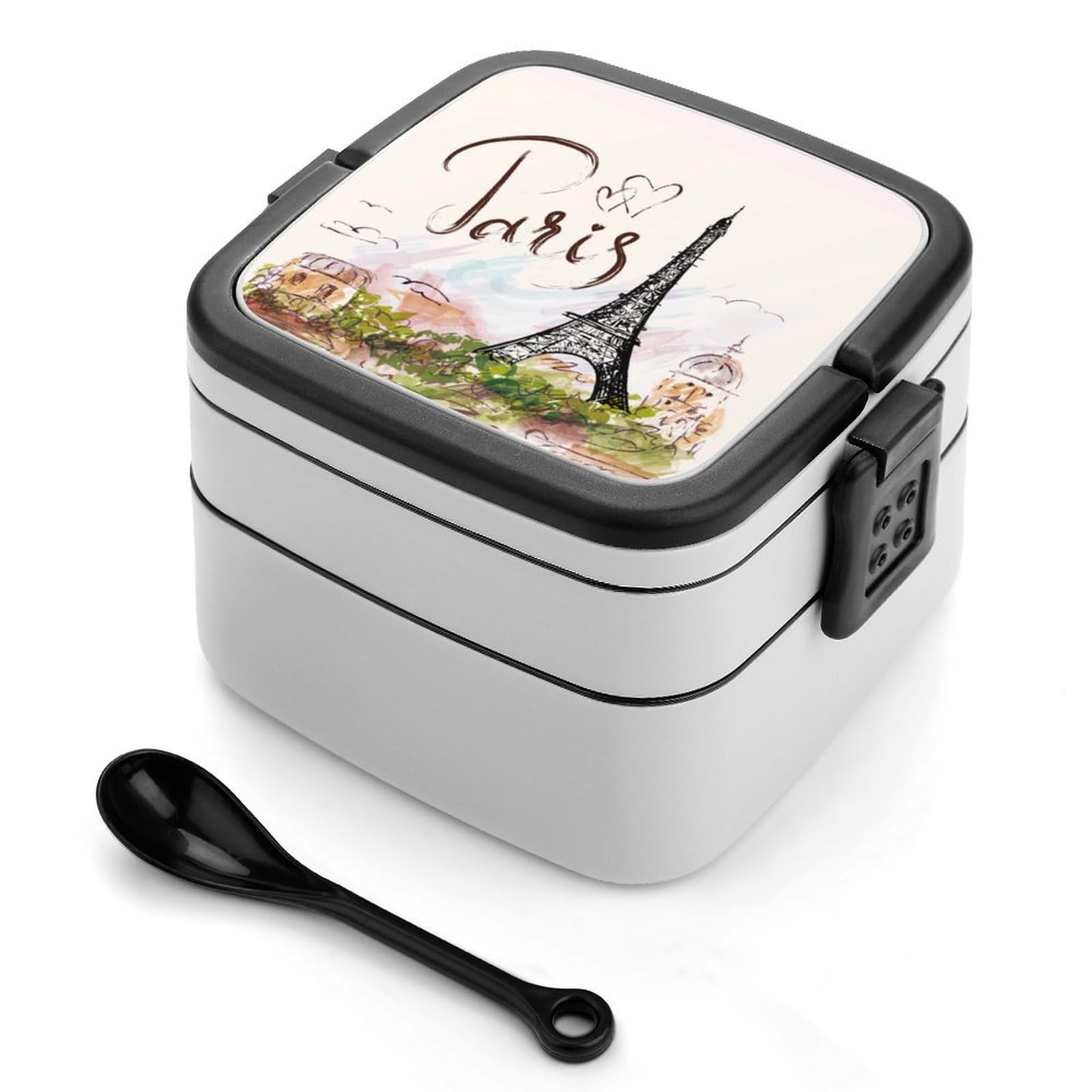 CGSBNGHA Eiffel Tower Paris Bento Lunch Box 2 Layer Lunchbox Food Container for Adults Office