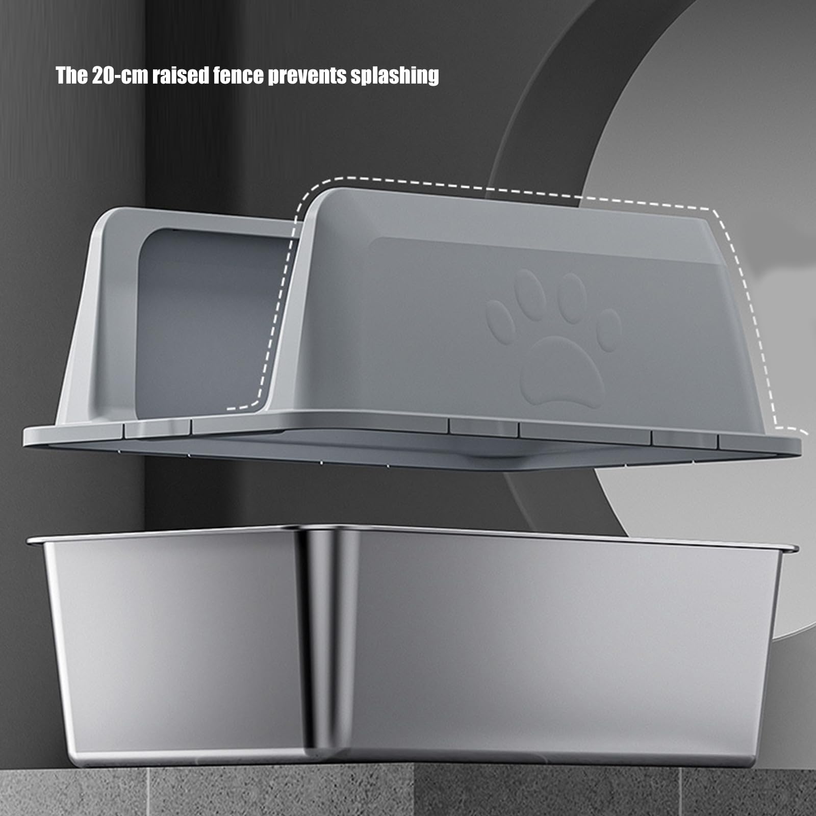 Lettiera per gatti in acciaio inox con design a spruzzi, facile da usare, per interni e WC di casa