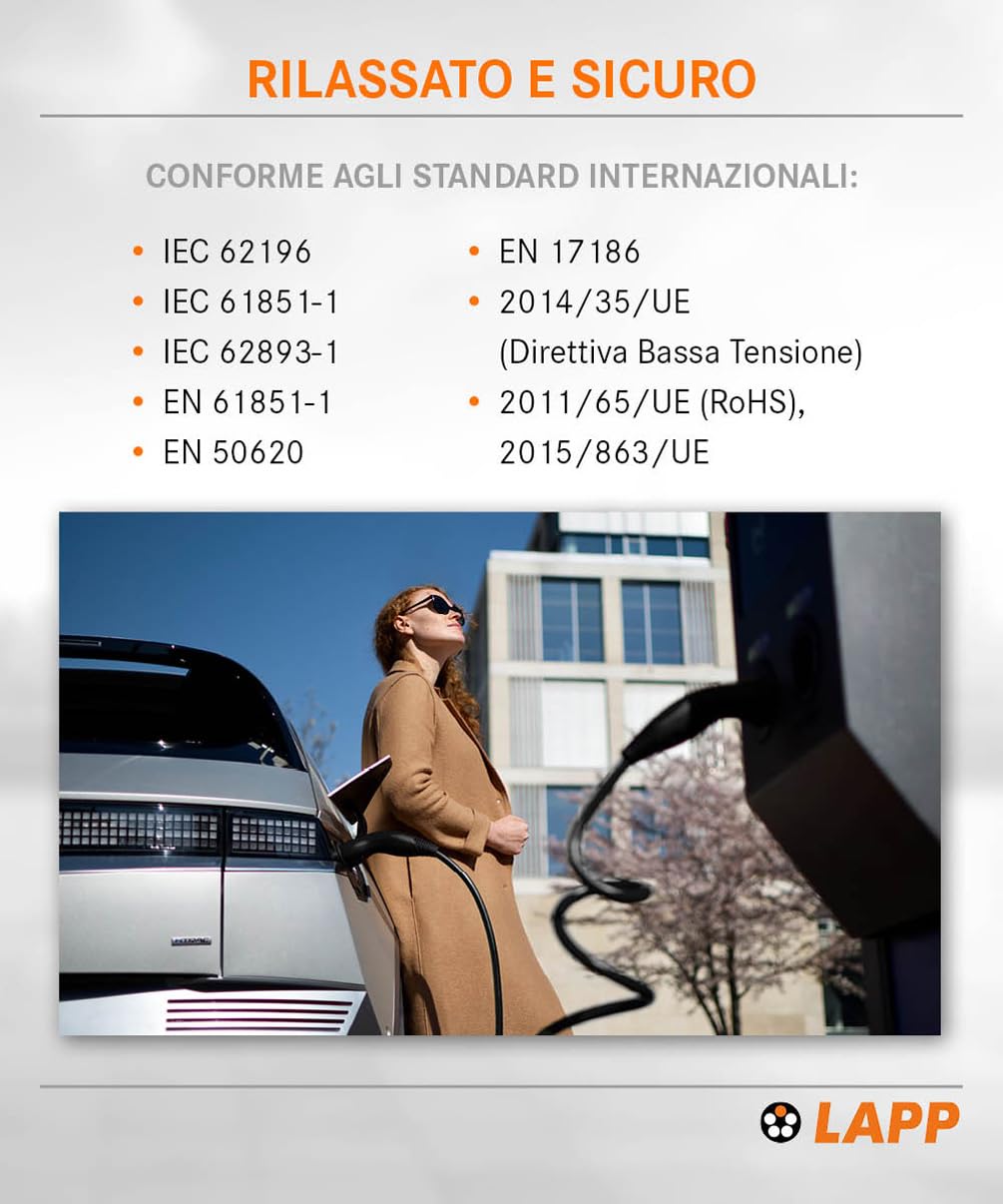 Lapp Mobility Helix - Cavo di Ricarica Tipo 2, 22 KW/autoavvolgente, 32 A, 3 Fasi, per Auto elettrica, modalità 3/5 m