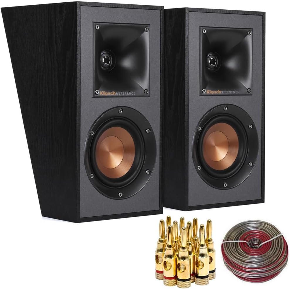 Reference R-41SA Dolby Atmos High-Performance, Horn-Loaded Elevation Surround Speaker Pair with 5 Pair Banana Plugs and 50 Foot 18 AWG Gauge Heavy Duty Speaker Wire Cable