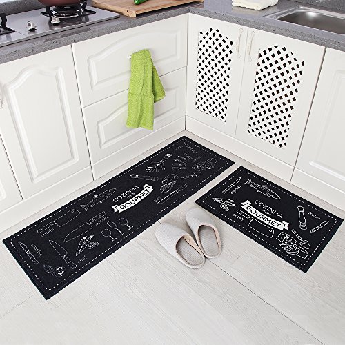 Carvapet 2 Pièces Tapis Cuisine Antidérapant Lavable en Machine Tapis de Paillasson Imprimé Tapis de Sol Cuisine(Marine) Cover