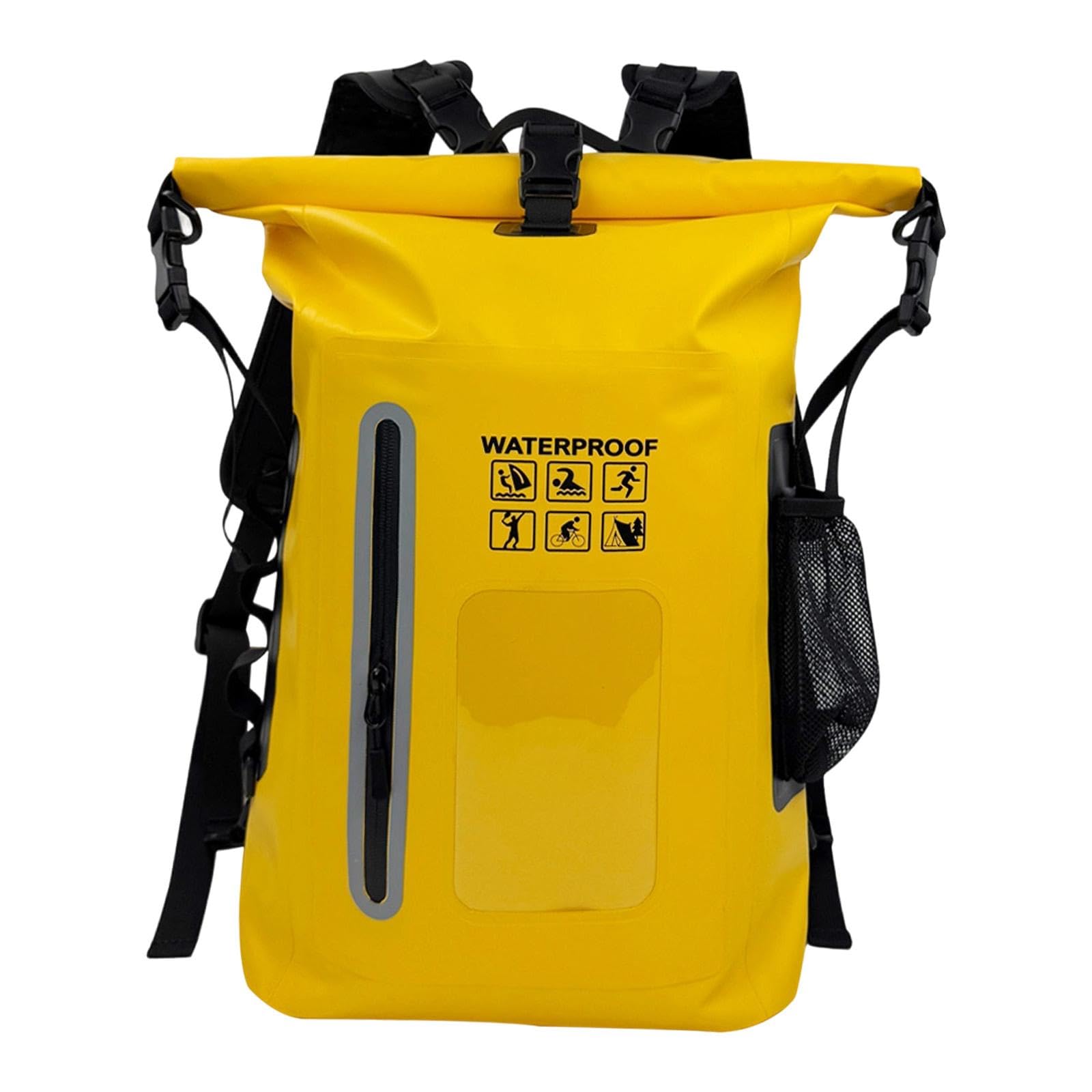 Qianly Wasserdichter Rucksack Outdoor Trockenbeutel Aufbewahrungstasche Schwimmen Segeln Leichtgewichtiger Packsack aus PVC für Camping Bootfahren, Gelb