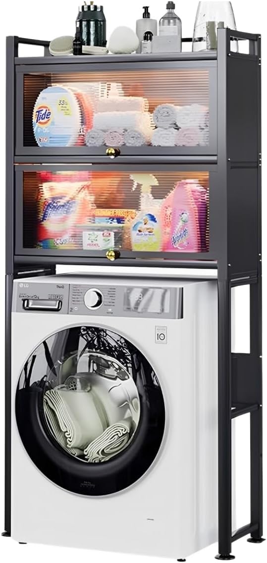 MAGIC SELECT Estantería sobre Lavadora con Puertas Abatibles, 3 Niveles, Impermeable