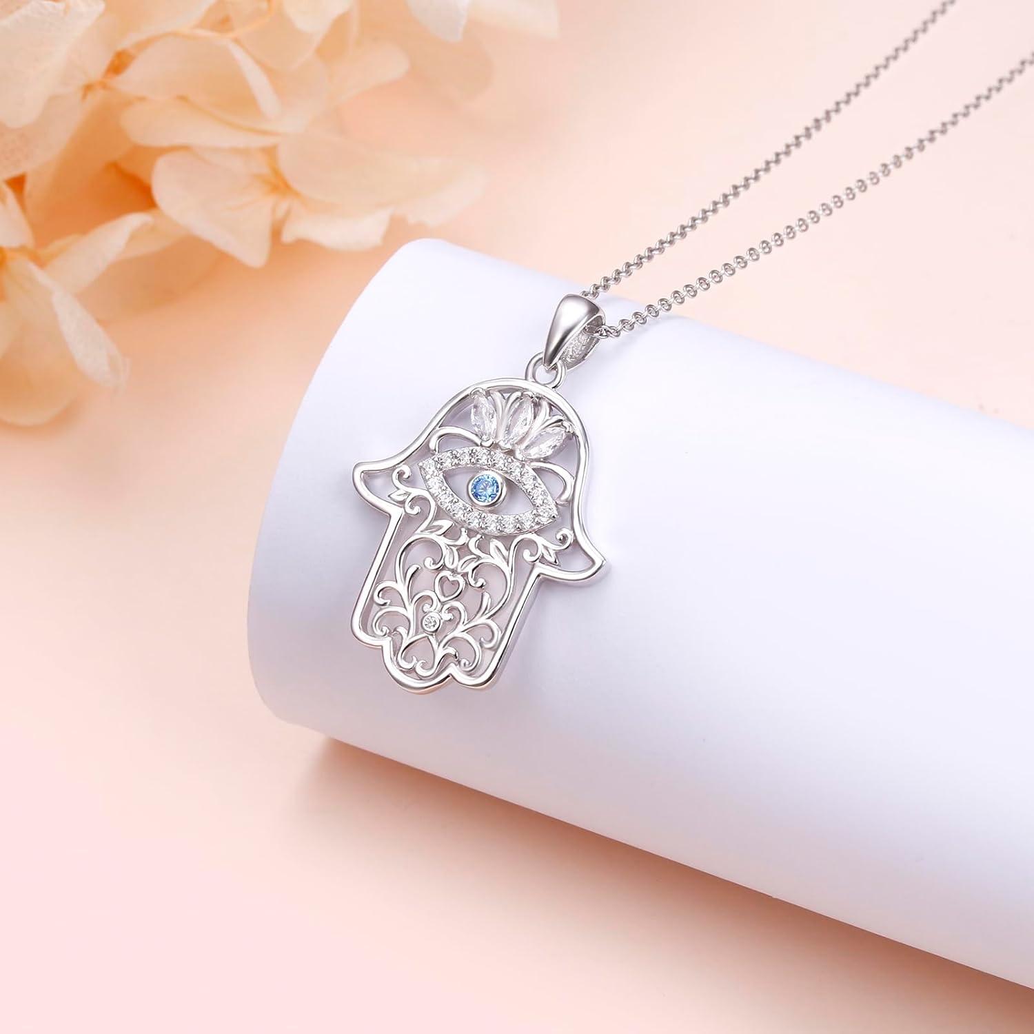 Alphm Evil Eye Hamsa Necklace for Women 925 Sterling Silver Good Luck Hand of Fatima Pendant Protection Amulet Jewelry Valentine's Day Gifts for Wife Girlfriend - Image 2