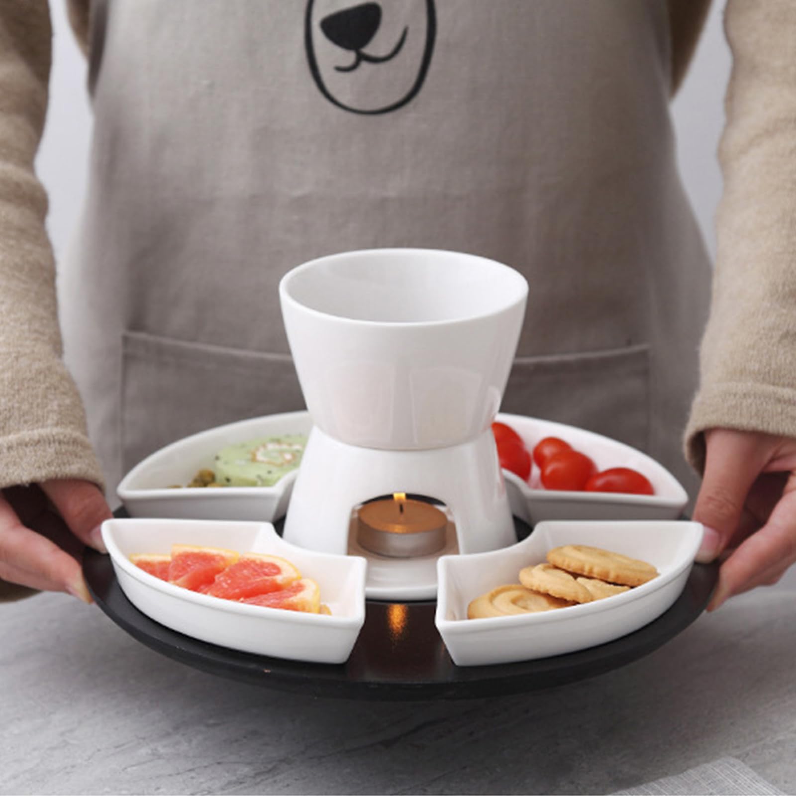 Greabuy Praktisches Keramik-Schüssel-Set, elegantes Vorspeisen-Tablett, einfach zu reinigen, Käse, Schmelz-Fondue für Küche, dekorativer Fondueteller