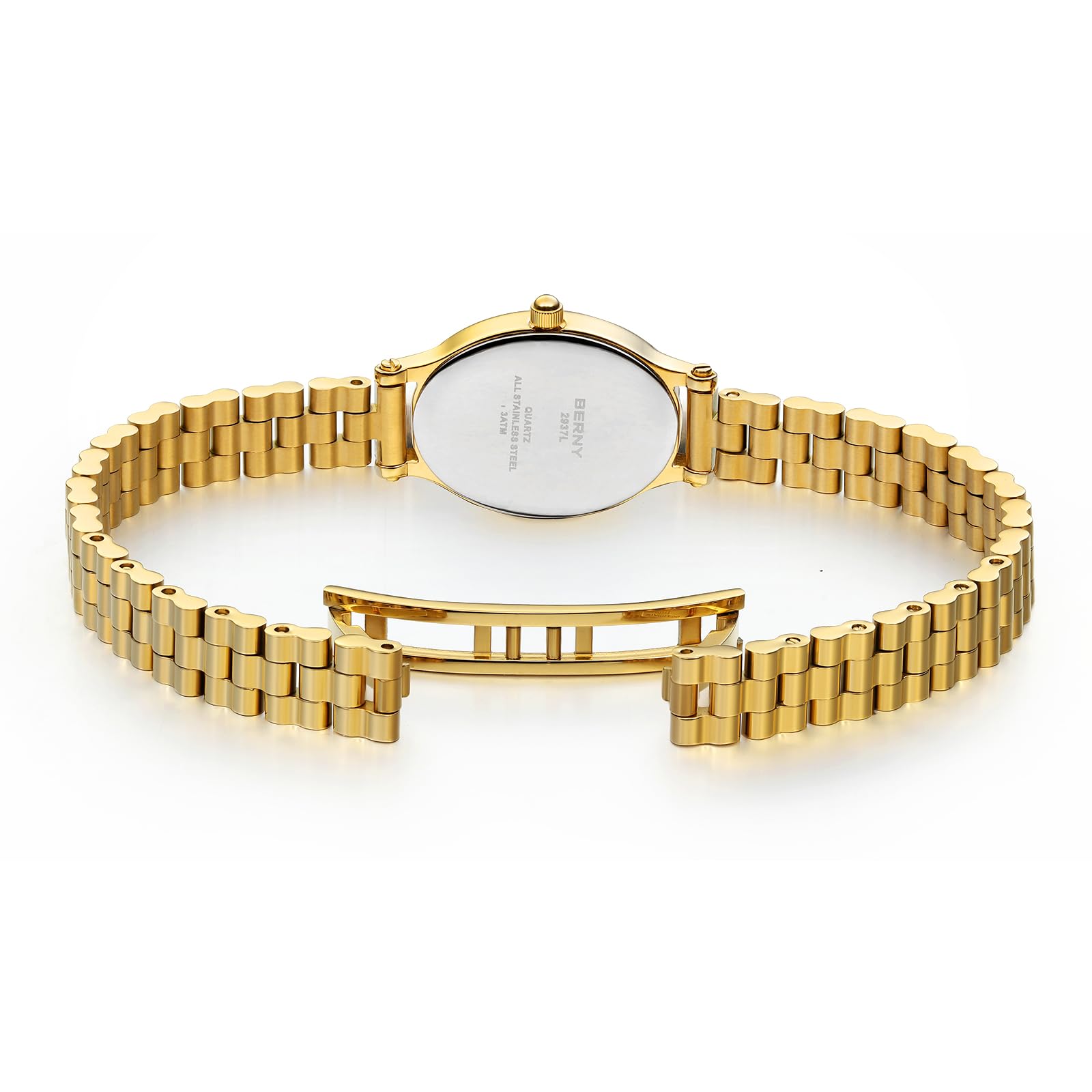 BERNY Relojes de Oro para Mujer Reloj Oval Vintage Movimiento de Cuarzo Reloj de Pulsera de Moda para Damas