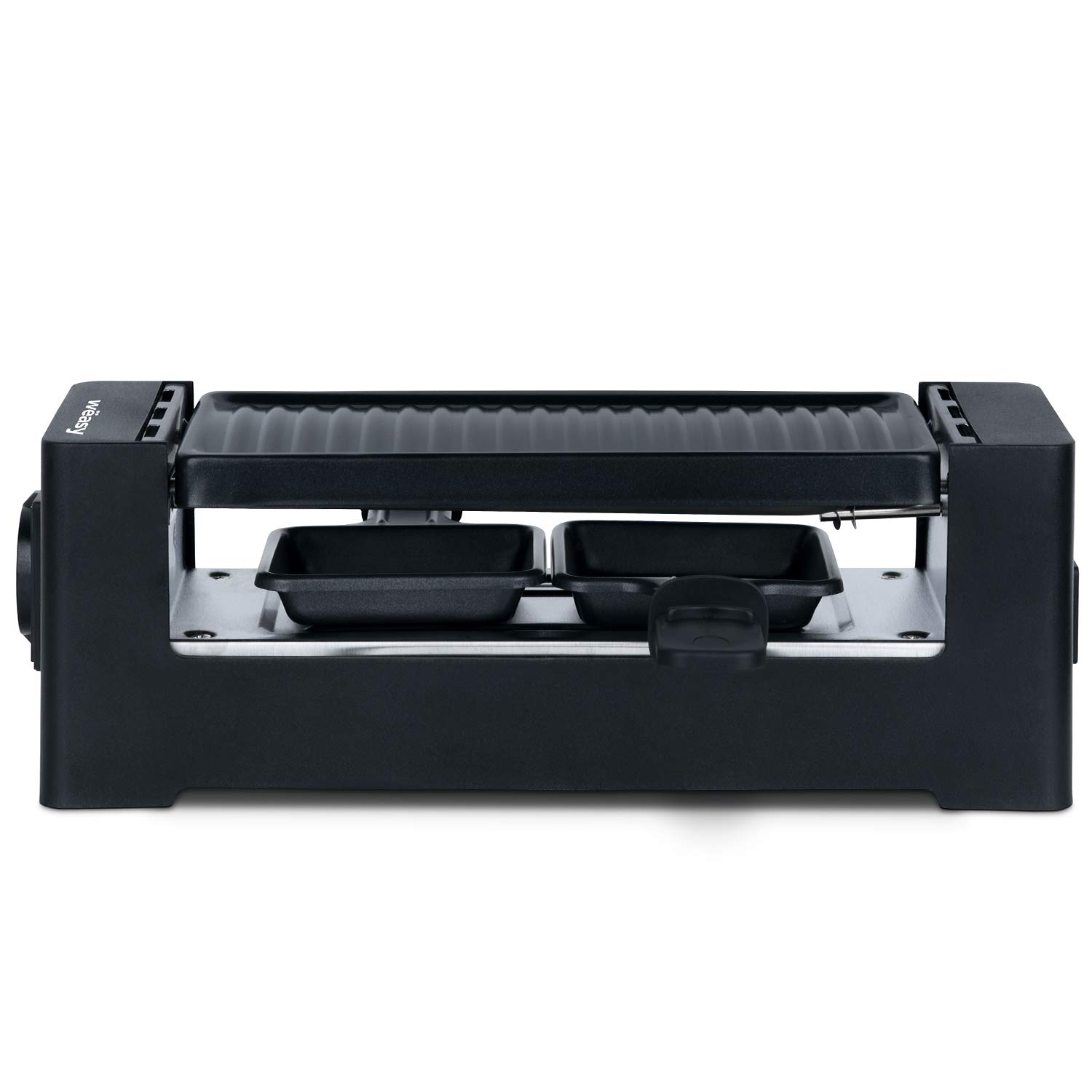 Wëasy Appareil à Raclette 2 Personnes TIK12, Multifonction 2 en 1 Raclette et Grill, Connectable avec TAK12 et Jusqu'à 4 Appareils, Antiadhésif, Noir