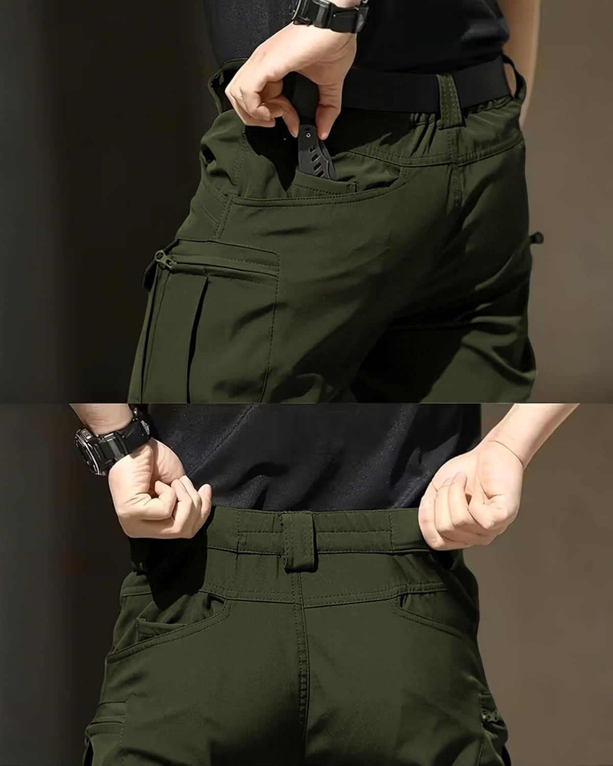Men's Lightweight Tactical Pants, Water Resistant Hiking Cargo Pants with Multiple Pockets for Outdoor (No Belt) - Image 6