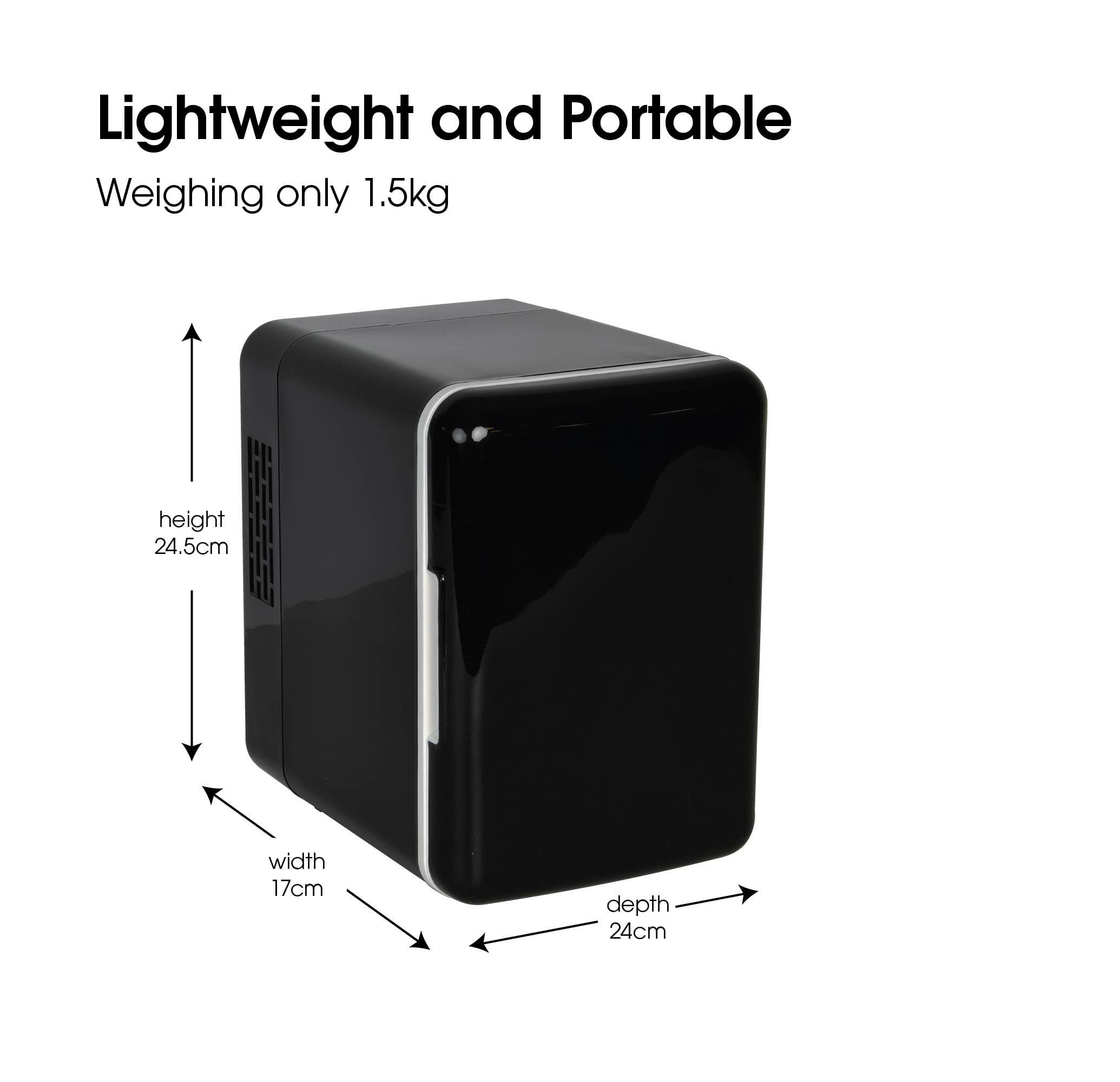 SLx Mini Fridge 4L, 6 Can Portable Fridge for Bedroom, Office, Car & Travel, Quiet 12V/AC/DC Cooler for Skincare, Cosmetics & Drinks (Black)