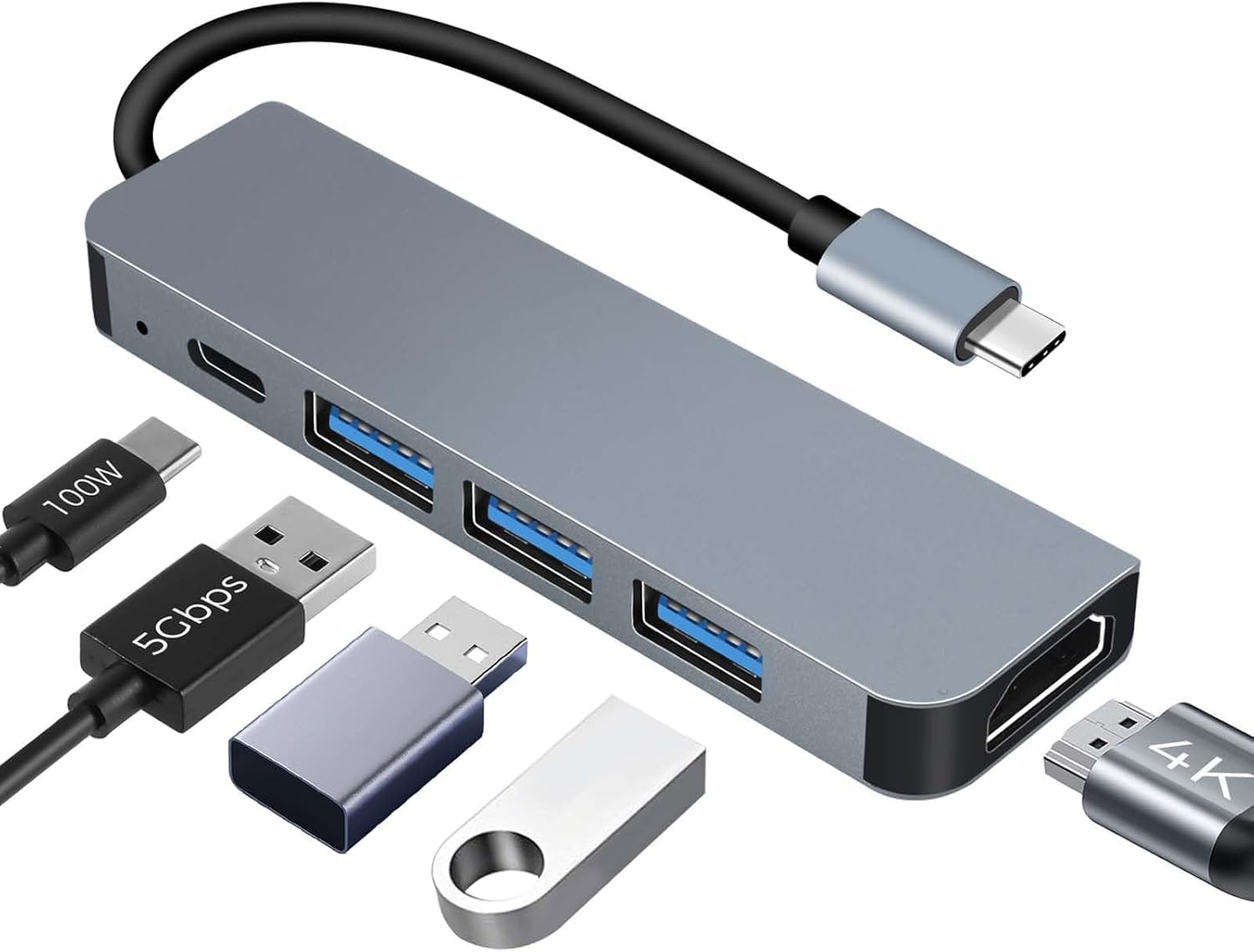 Hub USB-C HDMI 4K PD 100W Charge 5 en 1 Adaptateur Multiport Compatible MacBook Pro/Air iMac iPhone Samsung Galaxy