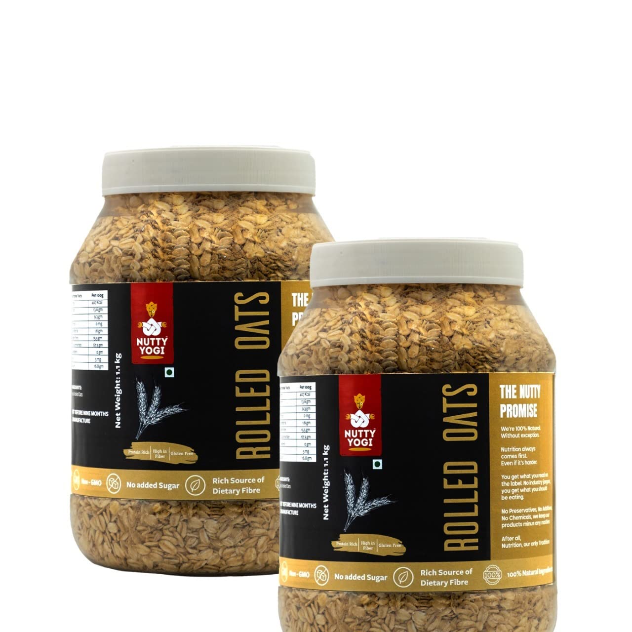 Nutty Yogi Gluten Free Rolled Oats Jar | 1.2 kg- (Pack of 2) | Quick & Instant Oats | Healthy Breakfast Cereal Specially For Oatmeal | No Added Sugar & Non GMO | Rich in Protein & Dietary Fibre (B09VZHY5SJ) Amazon Price History, Amazon Price Tracker