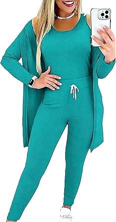 BDAILKA 3 Piece Lounge Sets for Women Outfits Comfy Tank Tops High Waisted Pants with Cardigan Loungewear