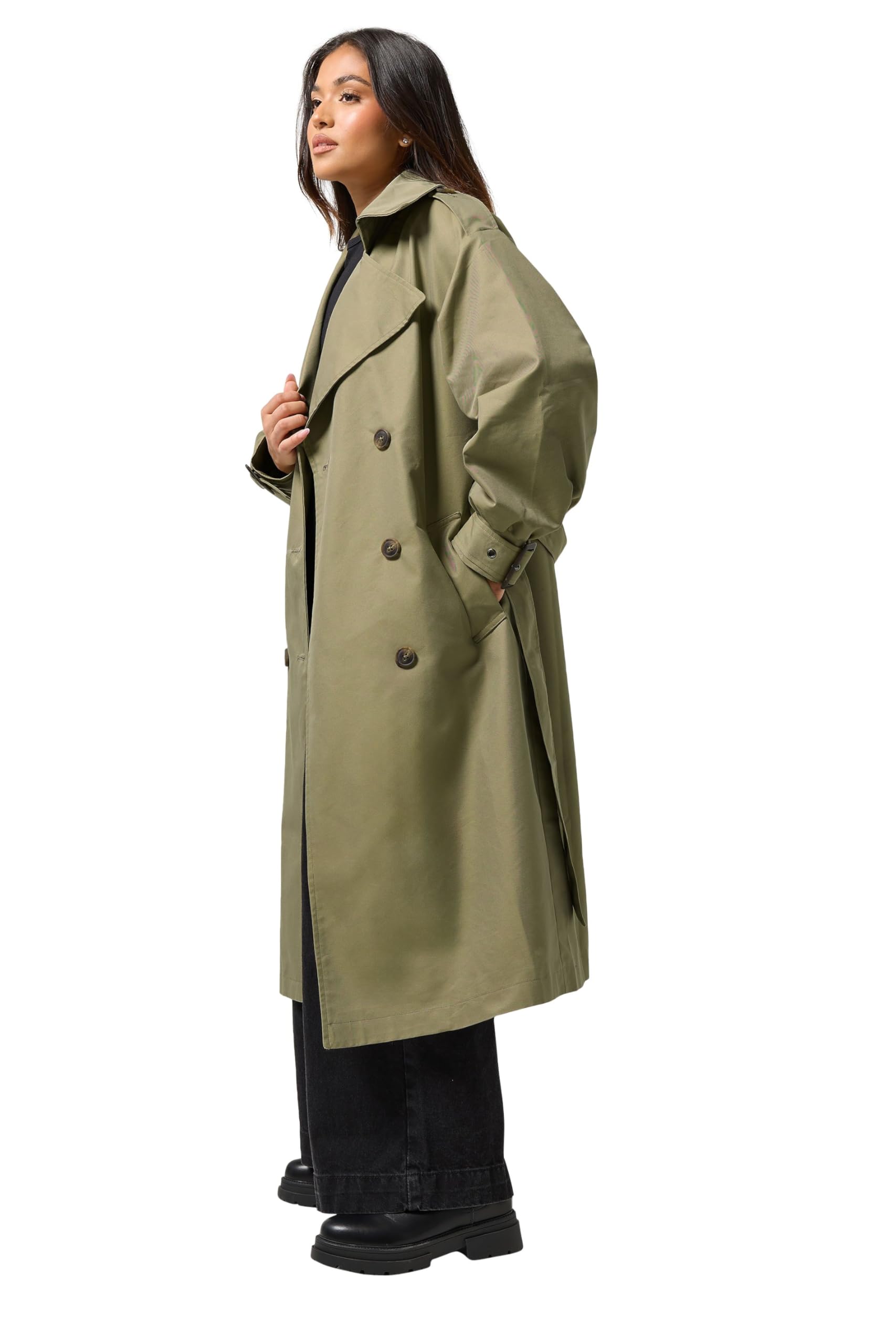 Pixiegirl Women's Green Petite Sage Balloon Sleeve Buckle Trench Coat Size 10