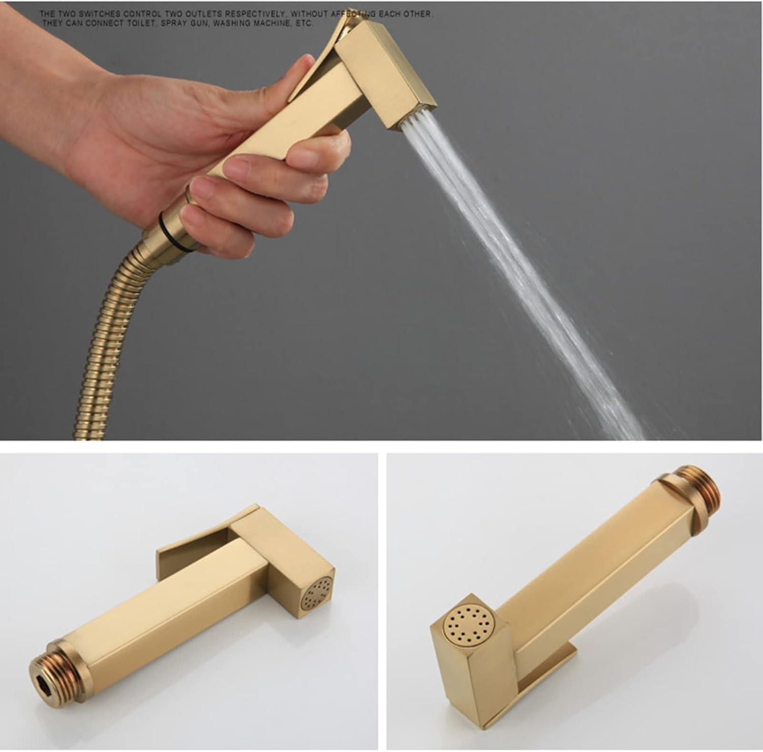 HandheldSprayer for Toilet Brass Portable Baby Cloth Diaper Sprayer Spray Attachment withHose and Bracket, for Feminine Wash, Adjustable Water Pressure Control, Brushed Gold