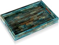 HandicraftsHome Handmade Bone Inlay Verdigris Ottoman Tray - 11x17 Decorative Serving Tray for Living Room, Dining & Entertaining