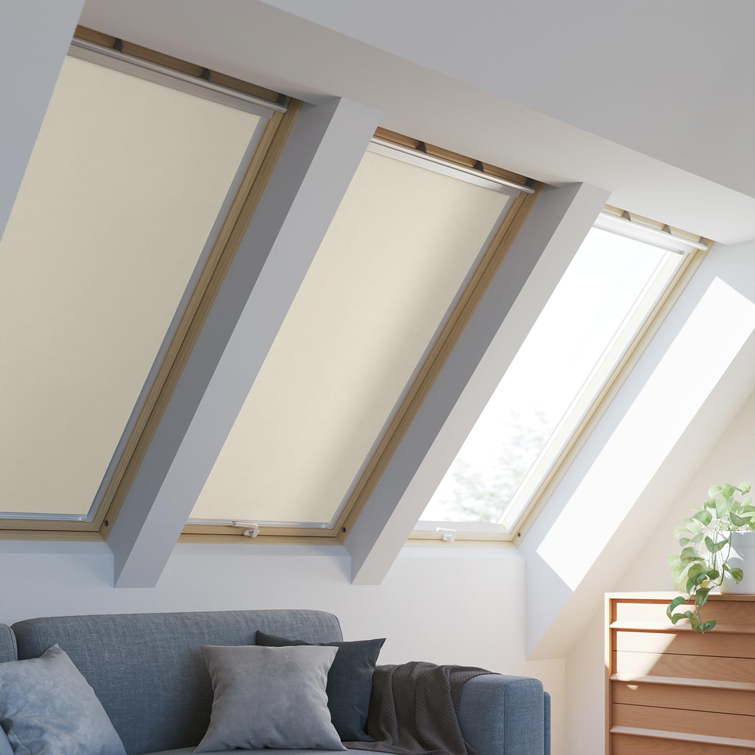 Cortina de oscurecimiento fácil de Instalar, Fabricada para VELUX C04, Beige. Instalación rápida y sin Necesidad de taladrar.
