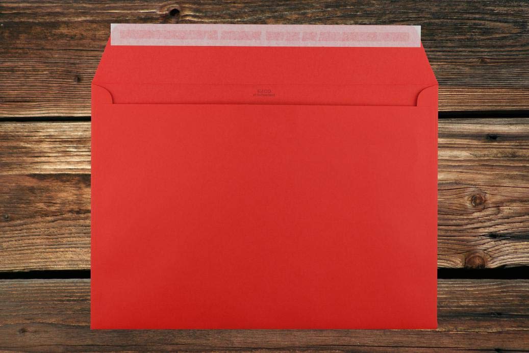 Elco Color Briefumschläge mit Fenster/intensiv-rot / 229 x 324 mm (C4) / mit Abziehstreifen/Versandtasche/haftklebend / 250 Stück