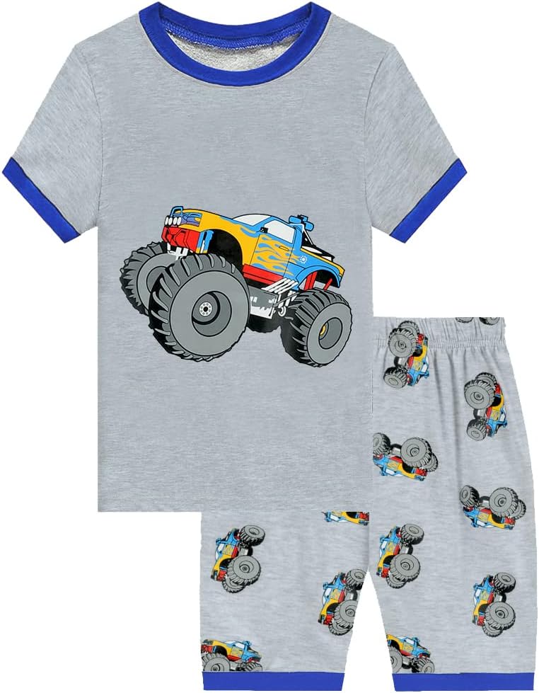 Little Hand Boy Pajamas Set Short Pjs Toddler Monster Truck Sleepwear Cotton Excavator Jammies Summer Clothes 2-7 Years
