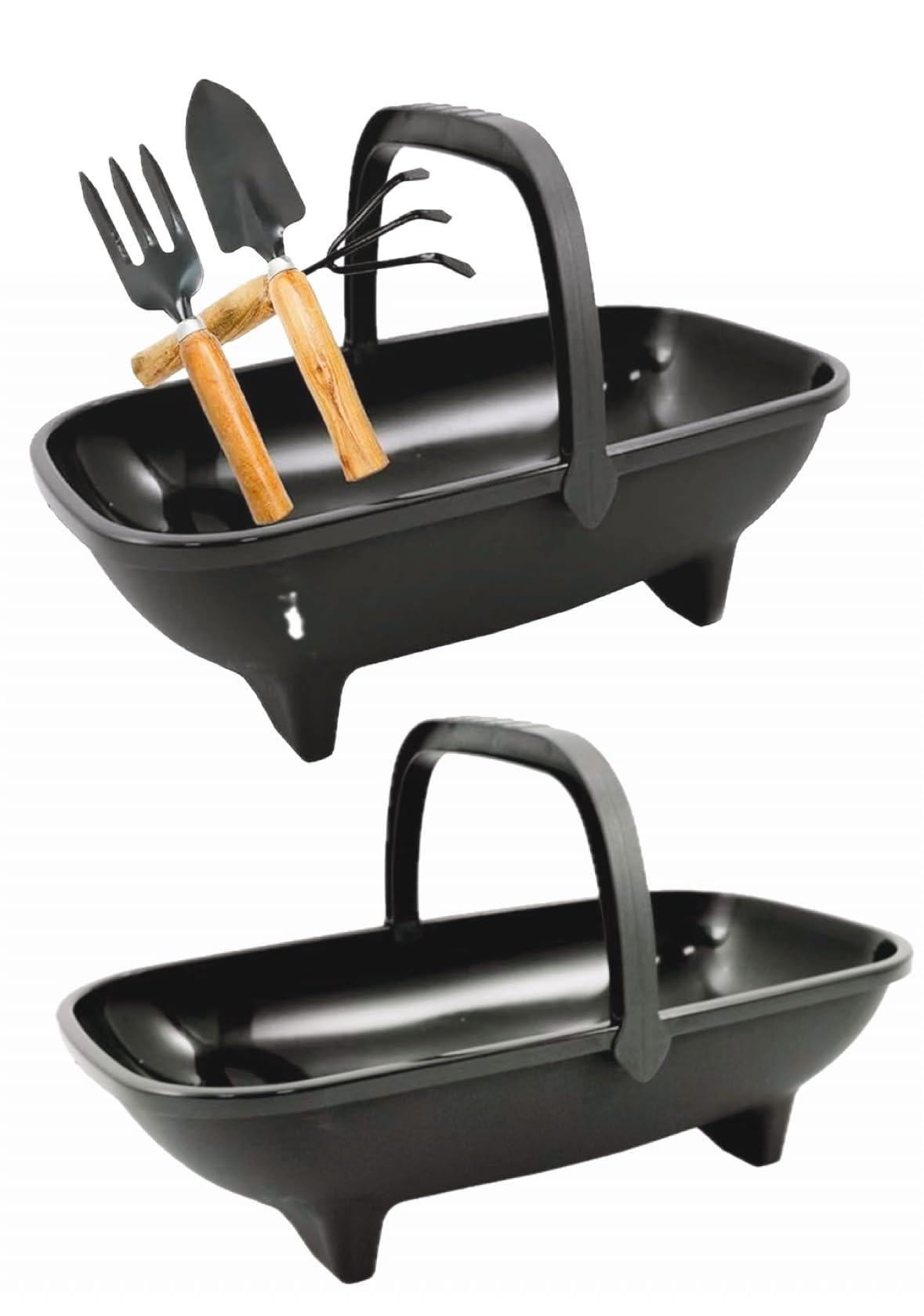 Home Fittings ® Garden Trug 53cm Black Plastic Basket Plant Pot With Handle For carrying Transporting Gardening Tools, Fruits, Weed waste basket (Pack of 1)