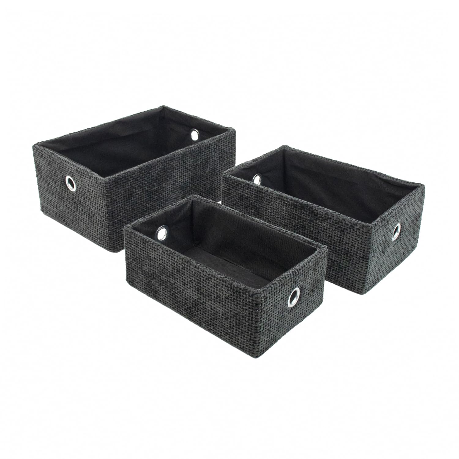 JVL Metro Set of 3 Rectangular Storage Baskets, Home Tidy Solutions, Black