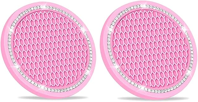 mciskin Universal Vehicle Bling Cup Holder Insert Coaster Car Interior Accessories-2.75 inch Silicone Anti Slip Crystal Rhinestone Car Coaster-Universal (Pack of 2) (Pink)