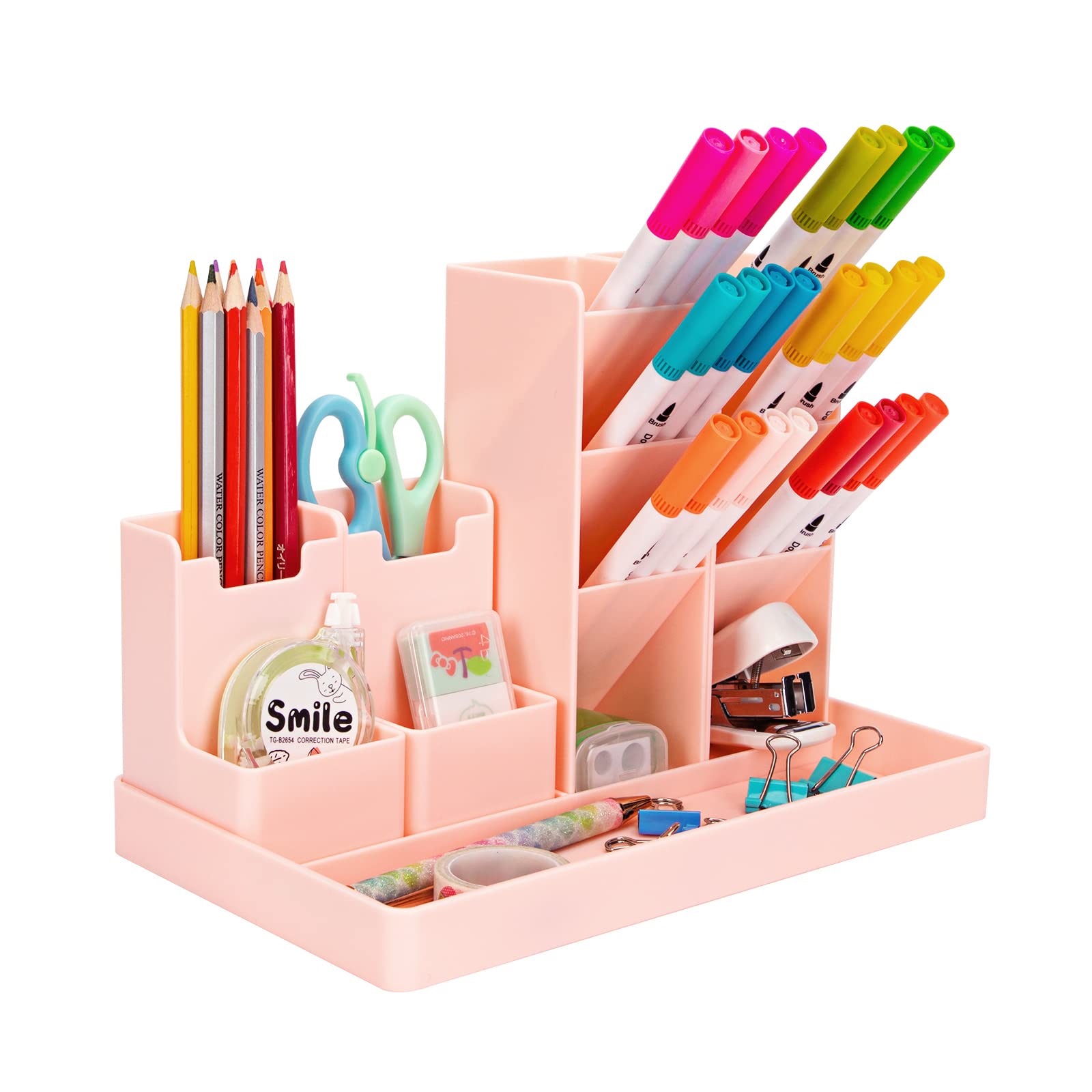 MoonSing Organizador de Escritorio, Portalápices Multifuncional Lapiceros para Escritorio de Plástico, Almacenamiento Ahorrar Espacio para Niños, Oficina, Hogar, Escuela (Rosa)