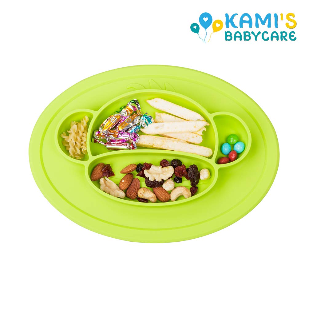 Baby Suction Plates, KAMIERFA Upgraded Silicone Non-Slip Placemat for Babies,Toddlers and Kids Lovely Monkey Dishes