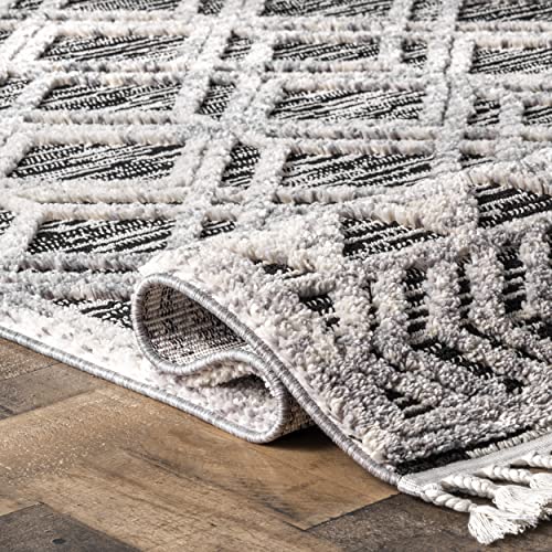 Nuloom Ansley Moroccan Lattice Tassel Runner Rug, 2' 6" X 8', Gray #TOP4