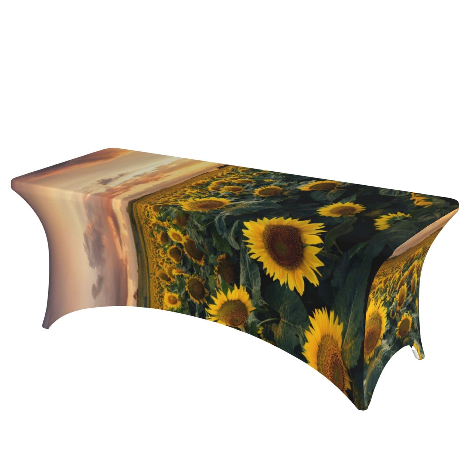 DCEHGEW 6FT Spandex Rectangular Table Cloth, Sunflower Farmland Printed Fitted Elastic Tablecloths Washable Table Cover for Event, Wedding, Banquet & Party