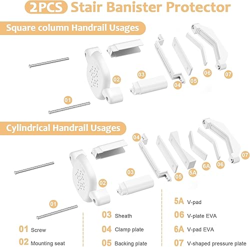 Miniatura 6 de Adaptador de barandilla para puerta de bebé, 2 protectores de barandilla de escalera, kit de montaje de poste de escalera, puertas para bebés para
