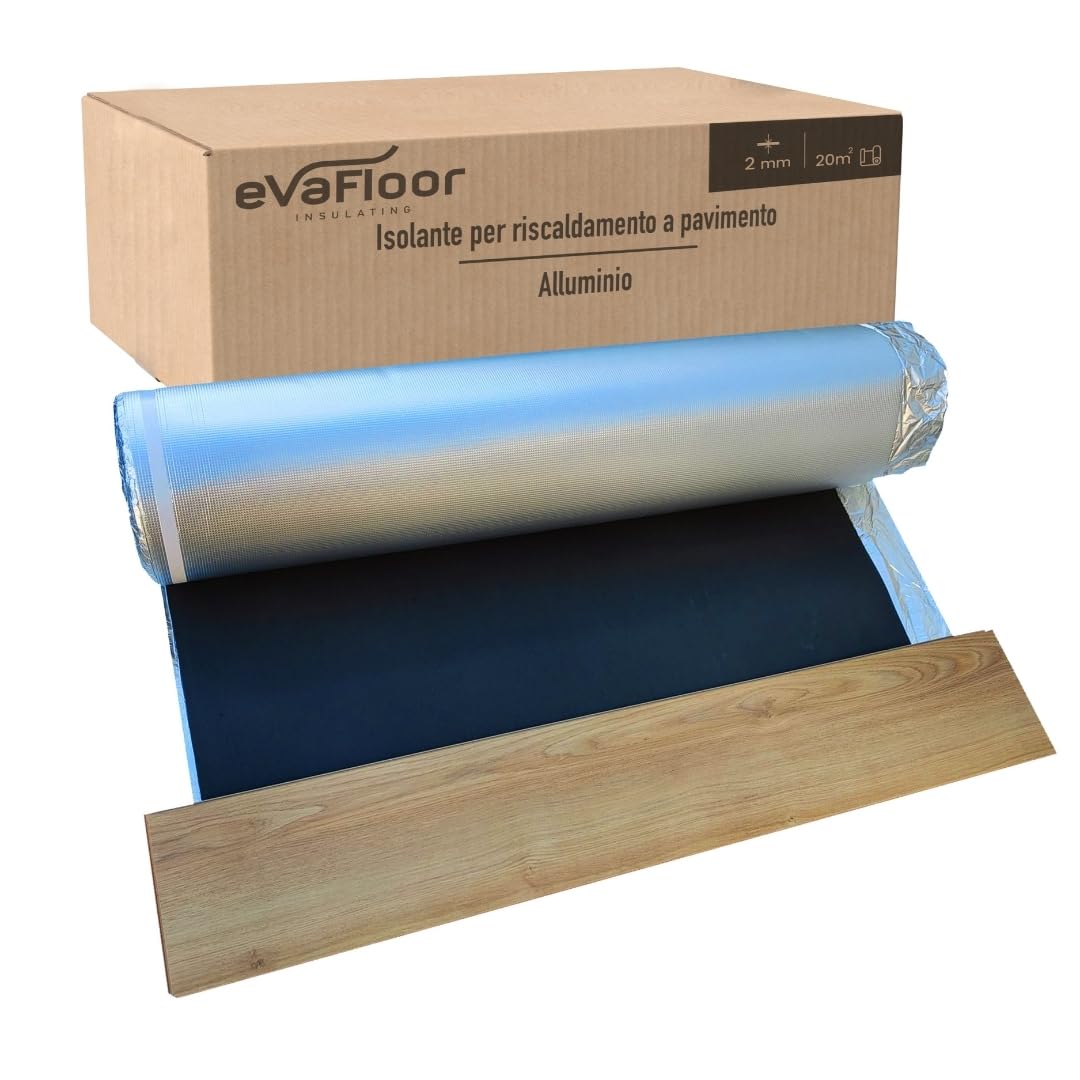 Pack 2 Sottopavimento per Laminato Radiante in Alluminio 1x20 metri | Sottopavimento Isolante | Base in EVA 2mm + Strato in Alluminio | Include Adesivo