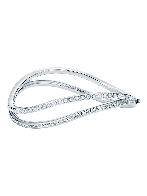 Ted Baker London Wavie Jewelled Wave Hinged Bangle Bracelet for Women (Silver/Pearl and Crystal) by Ted Baker - Used condition - US$40.42