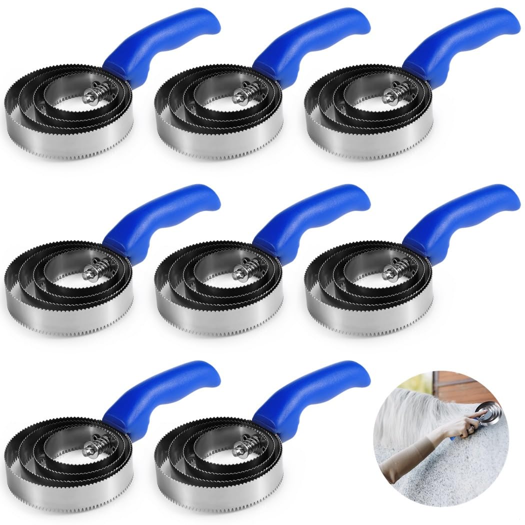 Paquete de 8 peines de curry para caballos y mascotas, cepillos de metal reversibles de 4 anillos para el aseo de caballos, perros, cabras y más