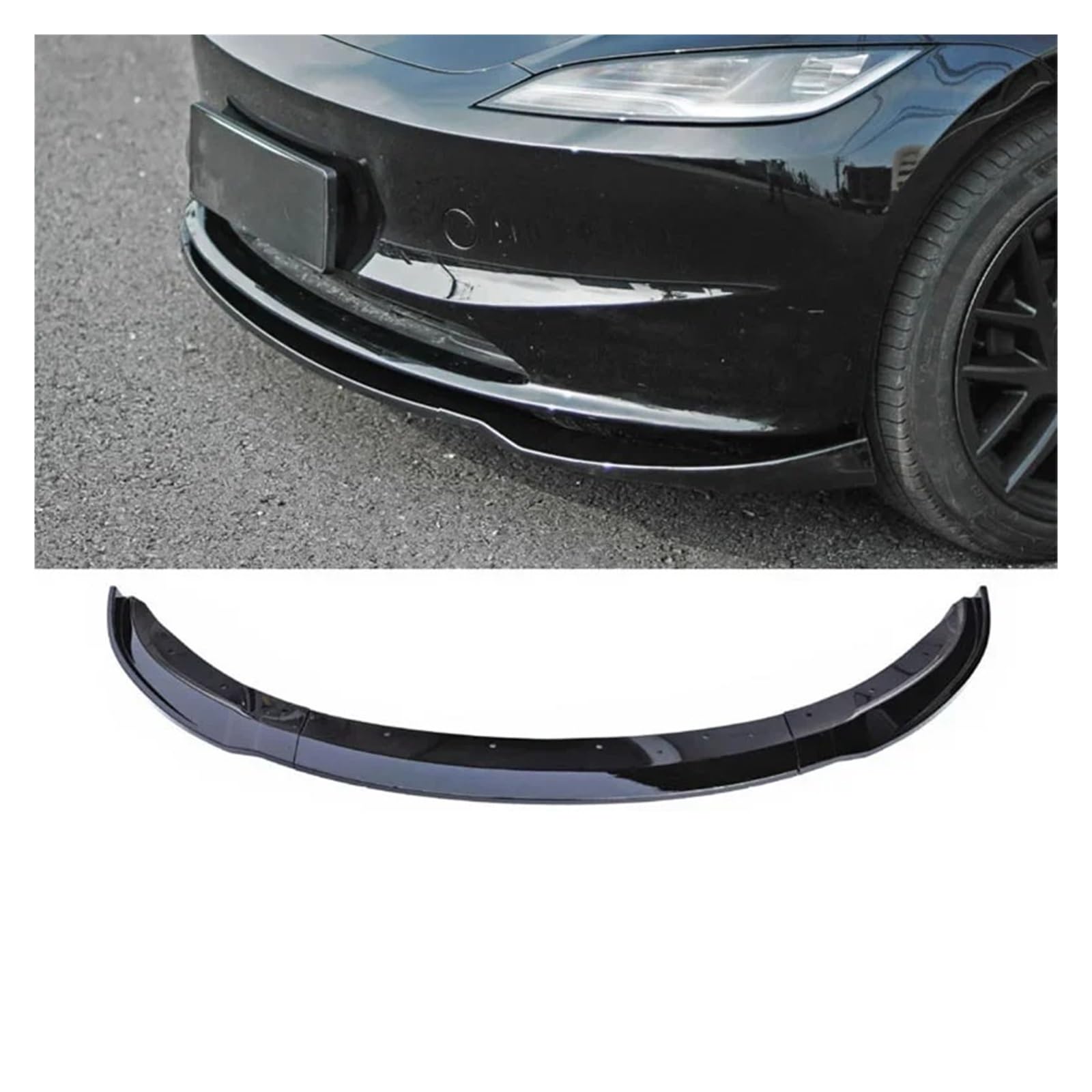 Spoiler Anteriore Auto Per Tesla 2024 highland Model3 Deflettore paraurti anteriore Labbro mentoniera Trim Styling Cover modificato(Bright Black)
