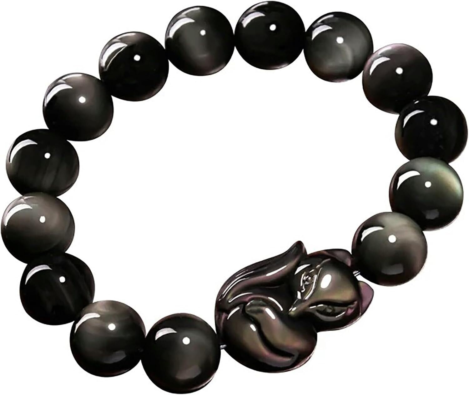 YNIYUJKL Beaded Bracelets,Feng Shui Wealth Bracelet Fox God Rainbow Obsidian Bracelet Talisman,12 mm