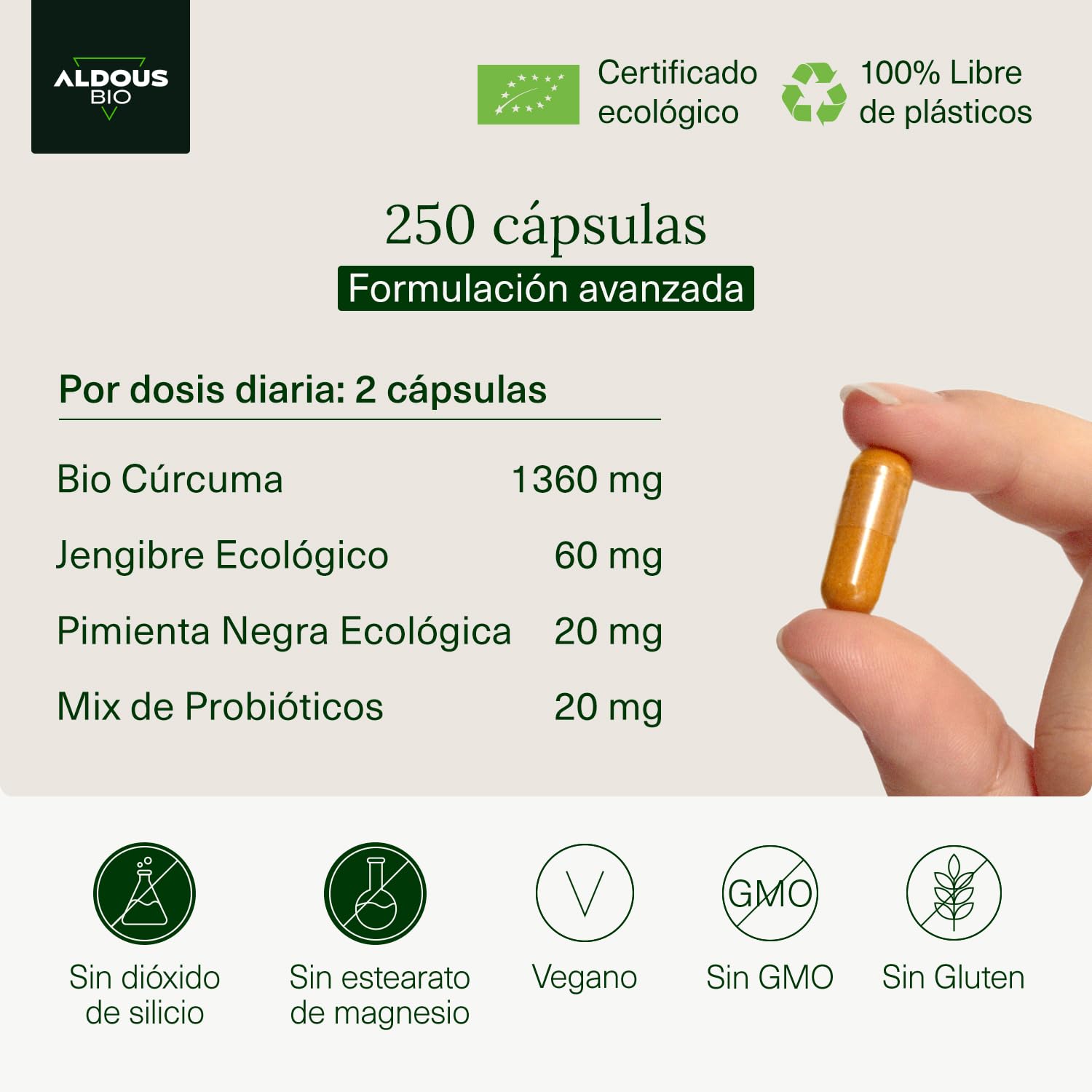 2 x 250 Cápsulas PROBIÓTICOS + Cúrcuma con Jengibre y Pimienta Negra - 1460mg - Cúrcuma en Cápsulas con Curcumina y Piperina - Antiinflamatorio Natural - Fórmula Avanzada - Certificación Ecológica