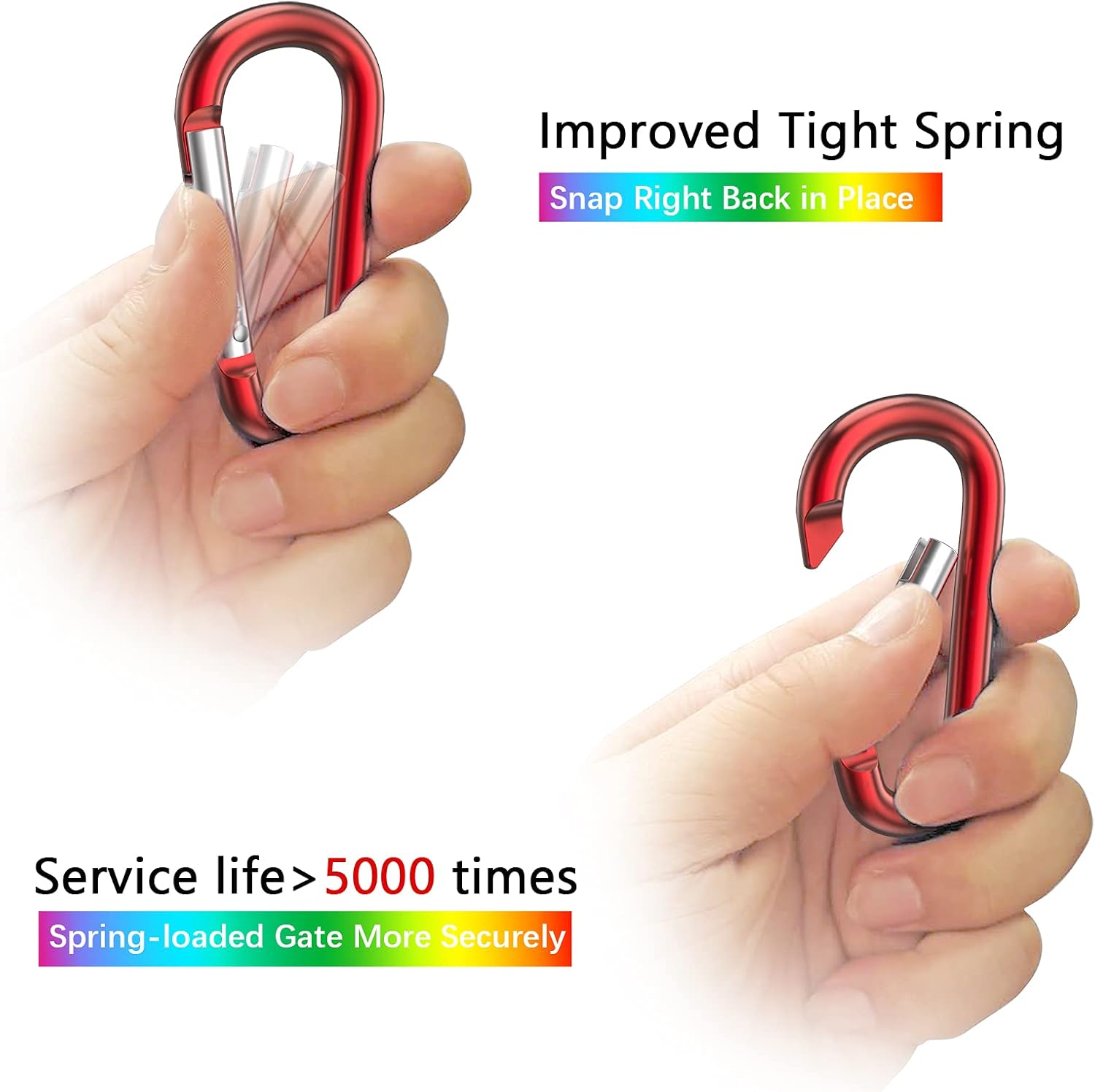sprookber 3" Aluminum Carabiner D Ring, Caribeener Clips, Spring Snap Hook for Keychain Clip, Set of 10 - Image 3