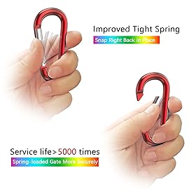 sprookber 3 Aluminum Carabiner D Ring, Caribeener Clips, Spring Snap Hook for Keychain Clip, Set of 10 (Blue,Red)