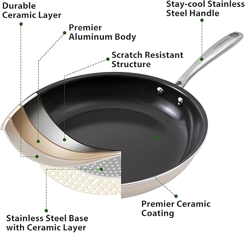 Miniatura 8 de Sartenes antiadherentes de cerámica Skillet, sartén grande antiadherente de 11 pulgadas para cocina, sin PFOA PTFE PFAs