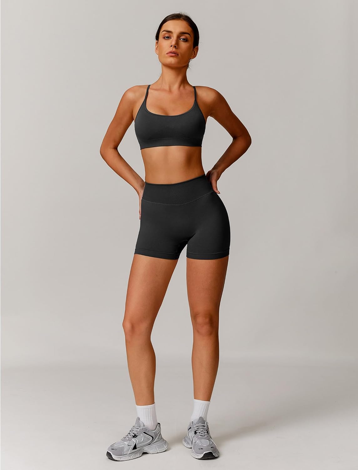 ABOCIW Womens Seamless Workout Sets Backless Sports Bra Scrunch Butt High Waist Gym Shorts 2 Piece Outfits