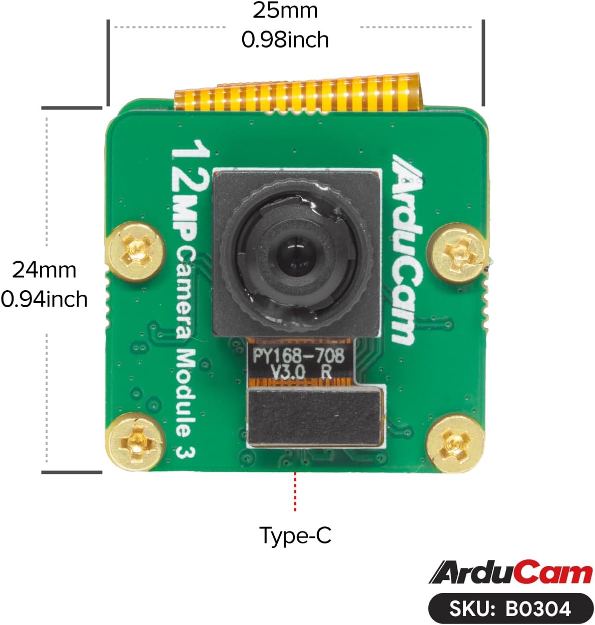 Arducam IMX708 Camera Module with Type-C port labeled