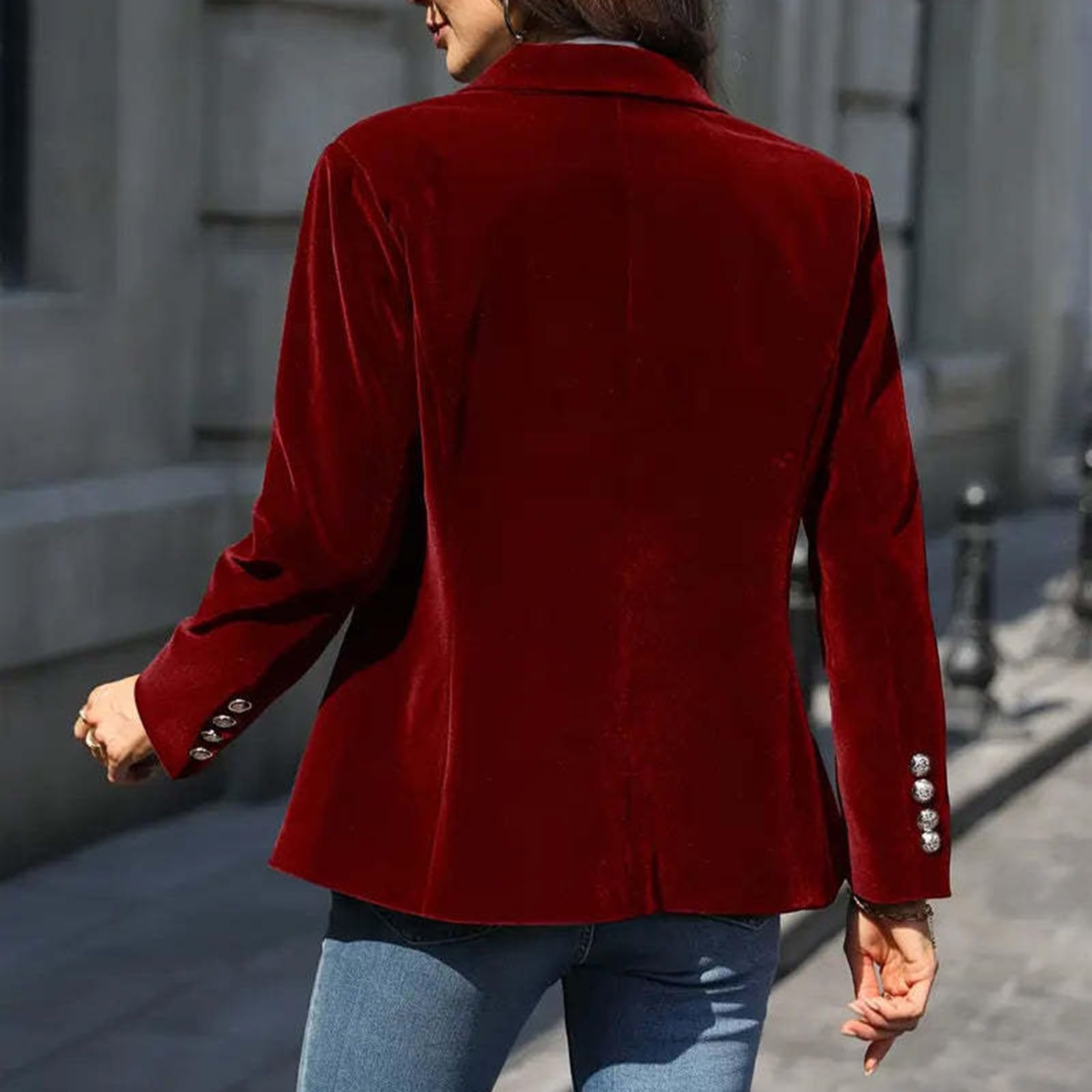 Ansenesna Blazer Damen Elegant Sportlich Samt Blazermantel Tailliert Business Mantel Frauen Winter Velour Übergangsjacke Samtblazer Langarm Damen-Blazer Oversize Herbstjacke