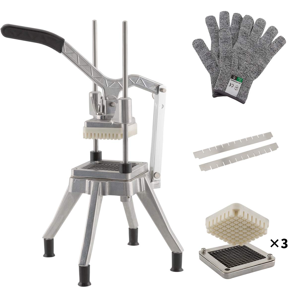 TUNTROL Vegetable Dicer Quick Slicer Machine, 1/2"+1/4"+3/8" Blade, S-Steel French Fry Maker Onion Pepper Potato Mushrooms chopper