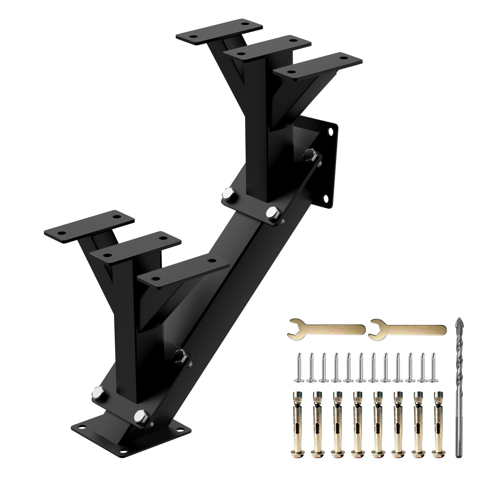 Limons d'escalier métalliques 2 marches, avec Trous pré-percés | contremarches en acier pour terrasse de 33 cm de hauteur,charge maximale 225 kg,extérieures pour terrasse, porche, patio