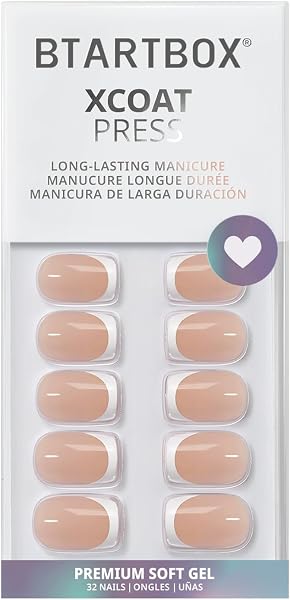 BTArtbox Press On Nails French Tips - 32 Pcs Short Square False Nails With Nail Glue and Adhesive Nail Tabs, No Fade Out Stick On Nails in 16 Sizes, Soft Gel Fake Nail for Women, Classic White - 4