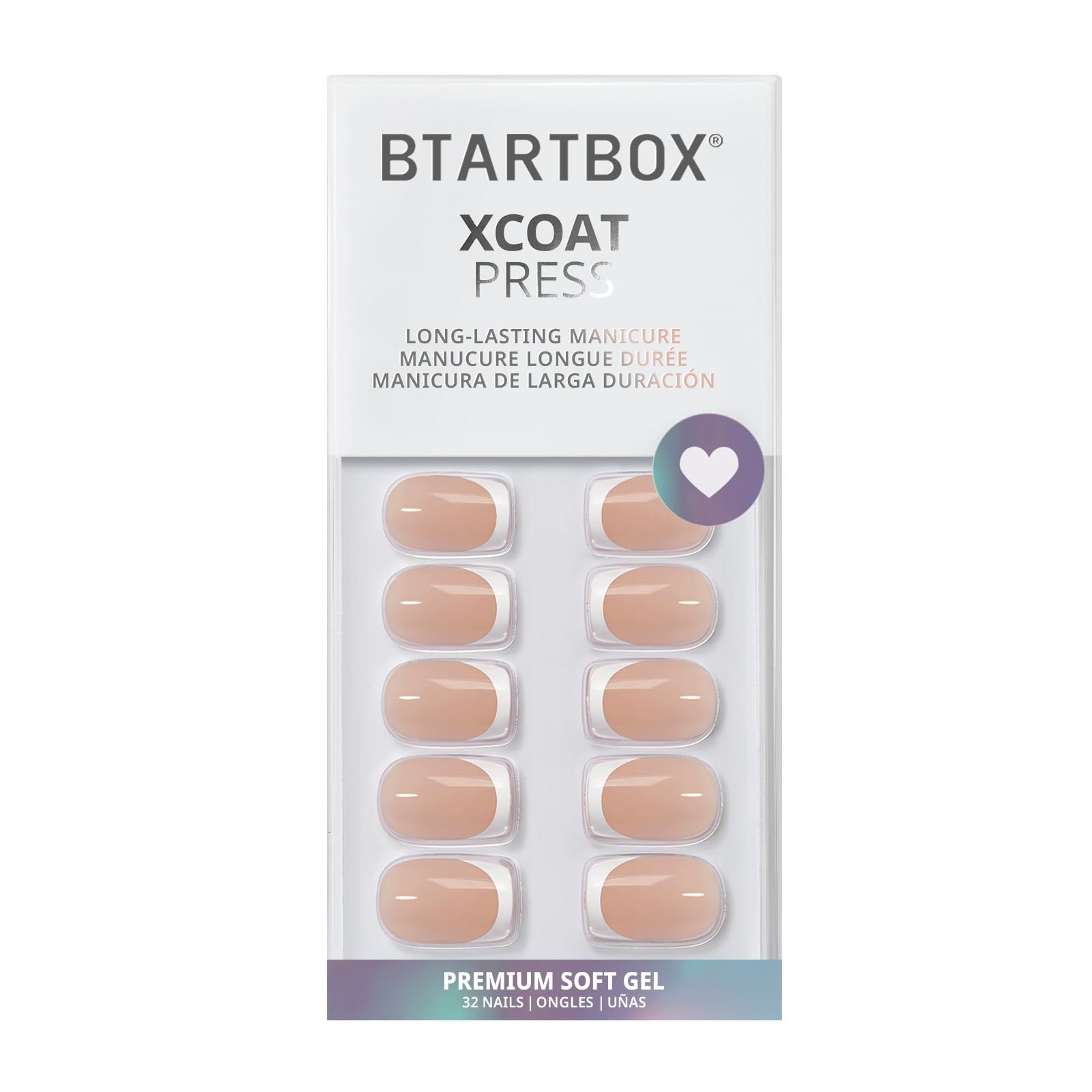 BTArtbox Press On Nails French Tips - 32 Pcs Short Square False Nails With Nail Glue and Adhesive Nail Tabs, No Fade Out Stick On Nails in 16 Sizes, Soft Gel Fake Nail for Women, Classic White — view 4