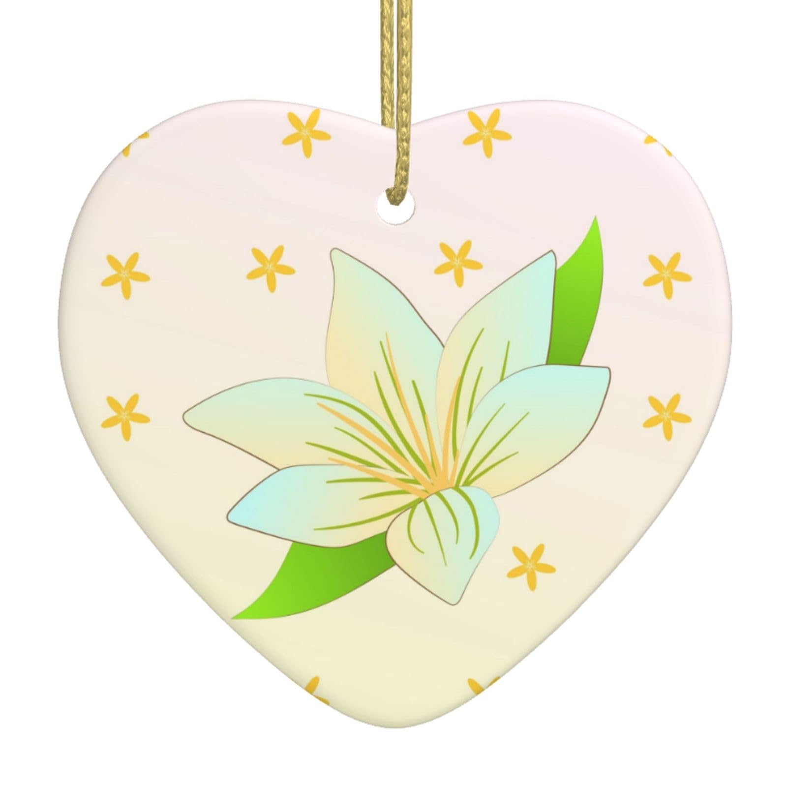 Blooming Daffodils Ceramic Christmas Heart Pendant with Silk Thread, Christmas Tree Home Decoration