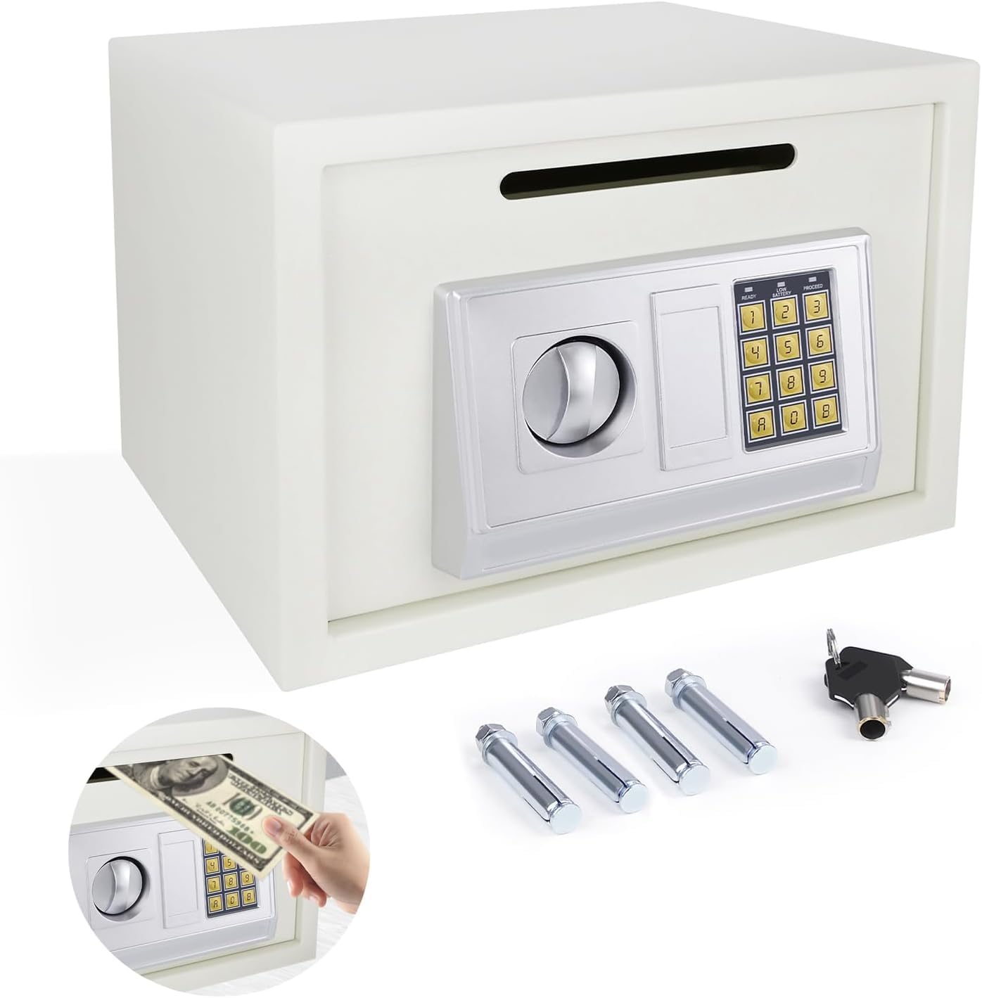 Safebox For Home, High Security Steel Small Home Office Digital Electronic Safe Box With Two Keys Small Value Safe With Digital Keypad For Extra Security, 16L, 35 X 25 X 25 CM, White
