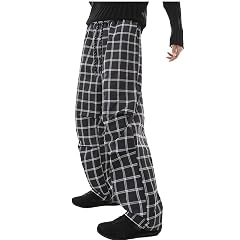 Mens Plaid Pants Women Y2k Oversized Checked Pant Cozy Lounge Drawstring Waist Wide Leg Trousers Baggy Lightweight Pj