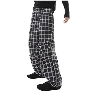 Mens Plaid Pants Women Y2k Oversized Checked Pant Cozy Lounge Drawstring Waist Wide Leg Trousers Baggy Lightweight Pj